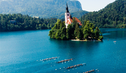 Rowing competition on Lake Bled in Slovenia