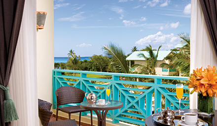 Breakfast setting in a balcony room in a tropical destination