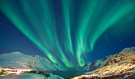 The beautiful Northern lights against a night sky in Iceland