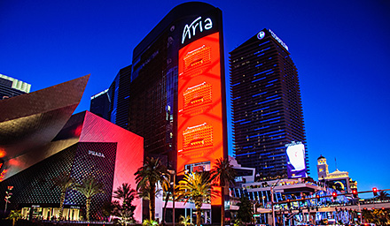 Casinos lit up during the Las Vegas nighttime