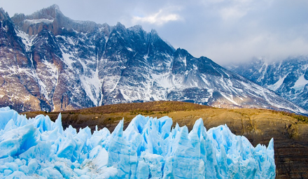 Rocky mountains and glacier peaks in South America